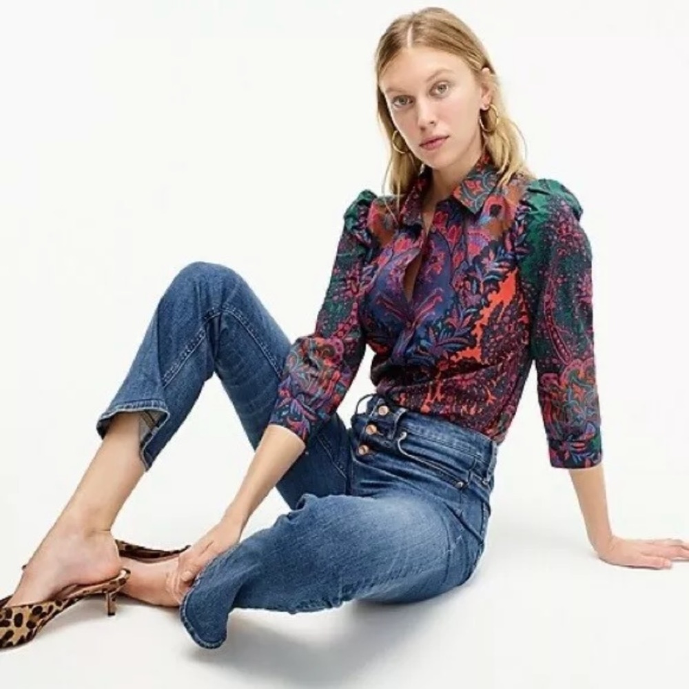 J.CREW Puff Sleeve Ratti Print Button Down Paisley